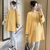 Ropa de Maternidad Traje de Otoño Sudadera de Maternidad a la Moda Longitud Media Suelta de Otoño Top de Maternidad de Manga Larga
