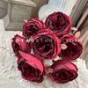 Bucquê artificial de rosa Austin estilo europeu com 7 cabeças e borda queimada decoração de flor artificial buquê vintage estilo americano Rosa Assado