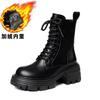 Novas Botas Martin com Solado Grosso para Mulheres, Estilo Britânico, Salto Bloco, Botas Curtas que Aumentam a Altura para Mulheres Baixas, Botas Individuais para Primavera e Outono, Botas com Forro de Lã para Inverno