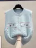 Cárdigan de Punto Hecho a Mano con Flores Transfronterizo Chal Suéter Prendas de Abrigo Chaleco de Punto con Cuello Redondo Chaleco para Mujer Otoño Invierno Nuevo Chaleco Holgado