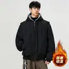 Casaco de inverno masculino com capuz da moda, espessado e forrado com fleece para aquecimento extra, atacado