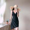 Traje de baño conservador sexy de falda larga de una pieza para mujer, falda clásica negra, escote en V profundo, temporada de aguas termales, cintura delgada, traje de baño al por mayor