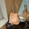 Bolso Cubo Estampado Retro Bloque de Color, Gran Capacidad, Bolso de Mano Versátil para Mujer, Moda de Lujo Ligero Bolso Cruzado para Viaje