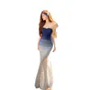 Vacaciones en la Isla, Temperamento Puro y Atractivo, Traje de Baño de Dos Piezas Estilo Falda, Strapless Azul Degradado, Diseño Femenino de Cola de Pez que se Ajusta a la Cadera