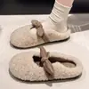 Pantuflas de Algodón para Mujer Otoño Invierno Hogar Interior Suela Gruesa Antideslizantes Cálidas Felpa Lazo Piel Pantuflas Pareja
