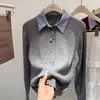 Cárdigan de Punto Falso de Dos Piezas Estilo Coreano para Mujer a Principios de Primavera Nuevo Diseño Chaqueta Suéter de Color Contrastante Top Versátil de Moda