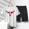 Roupa Esportiva Casual da Moda Masculina Secagem Rápida Tamanho Grande Conjunto de Duas Peças Verão Seda de Gelo Camiseta Shorts Venda Direta da Fábrica