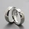 Anillo sencillo de acero inoxidable de 6 mm de ancho, diseño de doble ranura, anillo de pareja de acero de titanio, anillo de compromiso, boda, anillo de circón