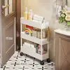 Armário Estreito para Espaço de Banheiro, Armário Estreito Multifuncional para o Lado do Vaso Sanitário, com Rodas, Carrinho Pequeno Móvel