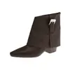 Botines de mujer con tacón alto grueso, estilo nuevo, caña corta con hebilla de cinturón, ajuste ceñido, estilo europeo y americano, punta fina, otoño negro