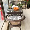 Juego de Tres Piezas de Silla de Ratán, Mesa de Té de Ocio, Sillas de Ratán para Patio, Mesa y Sillas de Ratán para Exteriores, Mesa y Sillas de Té para Balcón