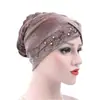 2017 Aliexpress Estilo Europeo y Americano Terciopelo Pedrería Pañuelo para la Cabeza Gorro Plegable en Stock
