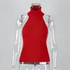 Regata Cruzada com Gola Halter Sem Mangas para Mulheres 2026 Estilo Europeu e Americano Slim Fit Costas Nuas Tricô Camisa Base Regata de Gola Alta para Mulheres