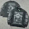 Camiseta de Manga Larga Casual Holgada Westcoast Flame West Coast Gradiente Lavada Desgastada Hecha a Mano Destruida Otoño e Invierno
