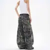 Pantalones Cargo Camuflaje Retro Americano Pierna Ancha Marca de Moda Sueltos Diseño de Doble Uso Jeans Rasgados Scimitar Unisex Modernos