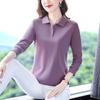 Camiseta feminina de manga comprida, primavera e verão 2022, novo estilo, lapela, casual, algodão puro, camiseta polo para mãe de meia-idade