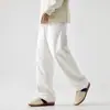 Jeans branco de algodão para homem, estilo high street americano, perna reta solta, caimento outonal, marca trendy, vibe, perna larga, calça comprida
