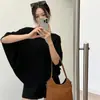 2026 Verano Nuevo Manga Murciélago Hombros Descubiertos Seda de Hielo Holgado Suave Tejido Camisa Color Sólido Casual Manga Corta Lujo Ligero Top para Mujer
