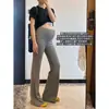 Pantalones de maternidad, pantalones ligeramente acampanados, estilo fino para primavera y otoño, soporte para el vientre, no restrictivos, para personas petite, pantalones de chándal con cintura plegable, pantalones largos acampanados casuales adelgazantes