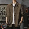 Jaqueta masculina estilo camisa de trabalho preta, novo top casual masculino outono 2026, jaqueta estilo americano com gola de lapela