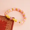 Pulsera de Doble Pixiu Dorado Arenado con Ágata y Calcedonia Imitación para Mujer al por Mayor, Pulsera de Piedra de la Fortuna Estilo Nuevo con Imitación de Jade y Granate