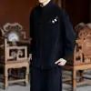 Nueva camisa para hombre de estilo chino con cuello mao, cierre de botones y bordado de flor de ciruelo, chaqueta casual retro de pana de estilo chino de manga larga para hombre