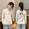 Camiseta de Manga Larga Otoño Invierno 2026 para Niñas, Camiseta Térmica de Forro Polar, Top Cálido Estilo Coreano con Volantes para Bebé, para Niños de Edad Media a Mayores
