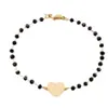 Pulsera de Trébol de Cuatro Hojas Galvanizado Moda Pulsera de Pareja Pulsera con Cuentas de Vidrio Negro Multifacético Colgante de Corazón
