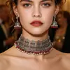 Conjunto de Collar y Aretes Exagerados Estilo Indio Retro Europeo y Americano Transfronterizo, Collar y Aretes de Temperamento Bohemio Estilo Étnico
