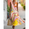 Moda Femenina Nueva Primavera/Verano Marca Independiente Europea y Americana Transfronteriza Minimalista Elegante Holgado Cuello en V Estampada Botón Diagonal Vestido Camisa G956
