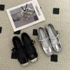 Zapatos de Ballet Planos con Punta Redonda Cosida, Suela Suave, Hebilla de Una Línea, Zapatos Mary Jane Plateados Planos para Mujer, Nuevo Estilo Otoño e Invierno 2025
