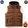 Colete com Capuz de Alta Qualidade da Marca Nasa para Homens, Outono e Inverno, Quente, Espessado, Sem Mangas, Jaqueta Colete de Algodão