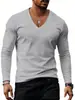 Camiseta Masculina Transfronteiriça 2025 Tops Transfronteiriços Camada Base Primavera e Outono Vestuário Masculino Europeu e Americano Gola V Cor Sólida Tamanho Grande Casual Manga Longa Roupa Masculina