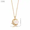 Collar con colgante de estrella y luna cruzadas, diseño simple, microincrustado, versátil, accesorios para mujer, joyería de comercio exterior de verano