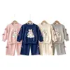 Dulce y elegante conjunto para niñas, versátil conjunto de sudadera y pantalones de conejito, nuevo conjunto de dos piezas estilo coreano para niños mayores