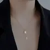 Collar Rectangular de Zirconia de Plata de Ley S925 para Mujer con Cadena de Diseño Asimétrico y Cadena para Clavícula con Cuentas Deslizantes Ajustables