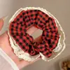 2026 Scrunchie Cor Vermelha Ankara Realçador de Cor Estilo Coreano Renda Xadrez Prendedor de Cabelo Grande Acessório de Cabelo para Rabo de Cavalo para Mulheres