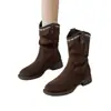 Botas Femininas Plataforma Retrô 2026 Nova Outono Sola Grossa Botas Martin Cowboy Ocidental Meias Elásticas Botas Curtas da Moda Femininas