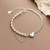 Pulsera Cadena Love Perla Love Rocky Plata S925 Joyería de Mano para Mujer con Forma de Corazón Pequeño Fresco Coreano Lote S4756