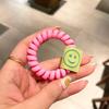 Color fluorescente estilo coreano línea telefónica Anillo para el pelo etiqueta de tela cara sonriente color de contraste cuerda de cabeza colorida banda de cuero para el pelo de niña linda