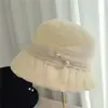 Sombrero de Pescador de Malla de Mezcla de Lino Perla Primavera/Verano 2026 para Mujer, Protección Solar Transpirable, Estilo Vintage, Sombrero de Cubo Adelgazante