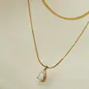 Collar de Hueso de Serpiente de Estilo Europeo y Americano de Moda para Mujer, Cadena de Clavícula en Capas Dorada con Colgante de Circonita de Lujo Ligero de Verano para Mujer