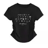 Estilo Novo de Verão T-shirt Slim de Manga Curta com Ombro Direito Cintura Feminina Franzida Top Curto Slim Feminino Peça Versátil para Usar por Cima T-shirt