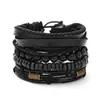 Pulseiras de Couro Transfronteiriças, Pulseiras Versáteis Simples Vintage Personalizadas Multicamadas Tecidas à Mão, Conjunto de Quatro Peças, Venda Direta do Fabricante