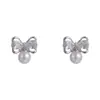 Aretes de Perla con Moño Incrustado de Circonita Estilo Coreano Nuevo Estilo Pendientes de Venta Caliente Diseño de Nicho Pendiente Versátil de Gama Alta