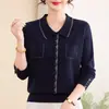 Outono 2026 Novo Estilo Tricô com Gola Redonda e Estampa Retrô para Mães de Meia-idade e Idosas Estilo Elegante que Afina a Cintura e Reduz a Idade