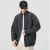 Suéter Pesado Estilo Japonês Cinza Gola Alta Masculino Outono Inverno Novo Estilo Preguiçoso Cardigan com Zíper Malha Grossa Casual Solto