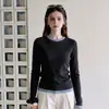 Suéter de punto redondo con bloques de color para mujer, corte ajustado y favorecedor, perfecto como capa base para otoño e invierno, top de manga larga