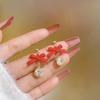 Pendientes de lazo de terciopelo rojo con ambiente de moda, temperamento femenino, flor dulce, borla larga, pendientes Joker al por mayor