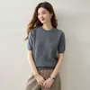 Suéter de cachemira de manga corta con cuello redondo de estilo simple para mujer, clásico, versátil, adelgazante, tejido de punto, capa base, top suave y liso, con temperamento
